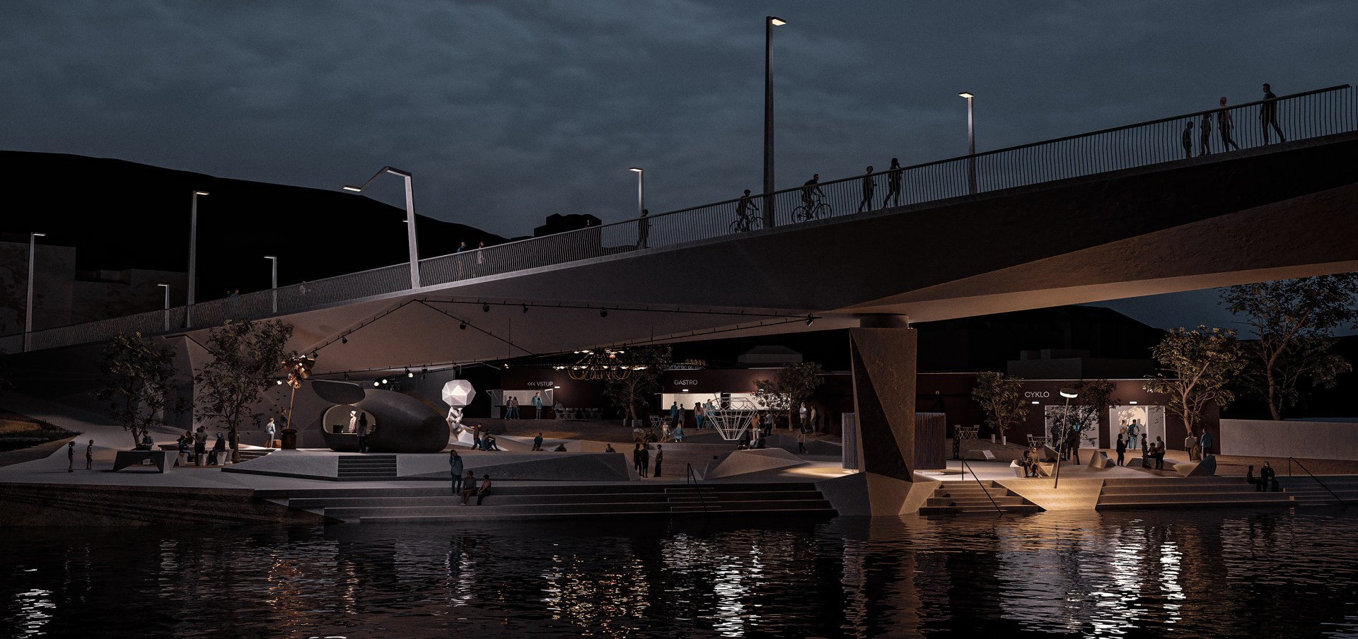 Podmostí — Dvorecký most, podolský břeh